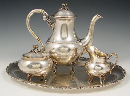 Appraisal: HAMMERED GERMAN SILVER TEA SET German silver hallmarks no makers