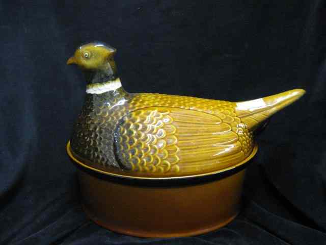 Appraisal: Pottery Chicken on Nest Oval Roasting Dish '' x ''