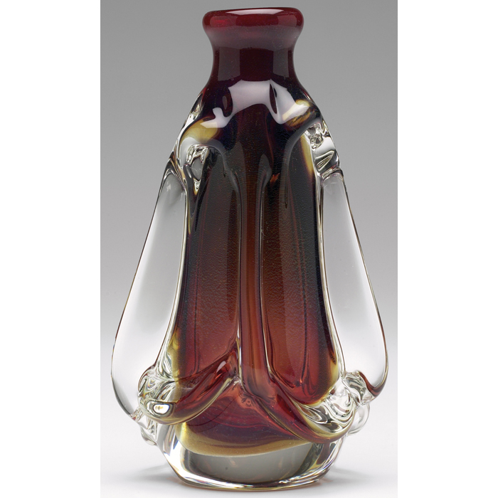 Appraisal: Labino vase organic shape in red and clear glass with