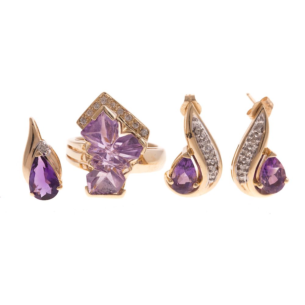 Appraisal: A Collection of Amethyst Jewelry in K K yellow gold