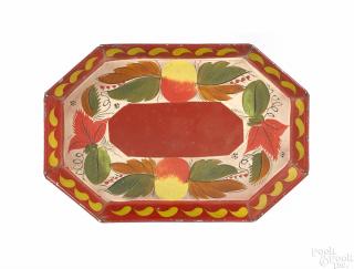 Appraisal: Red toleware tray th c retaining its original vibrant decoration