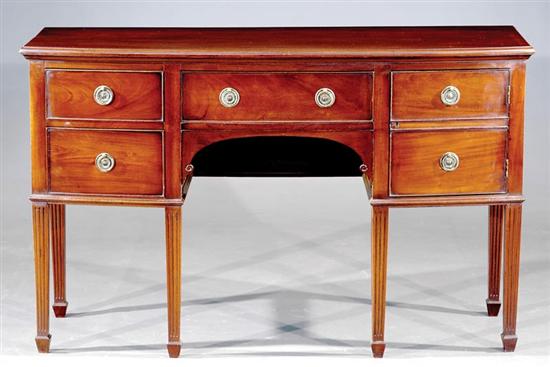 Appraisal: English mahogany bow front sideboard circa shaped and molded top