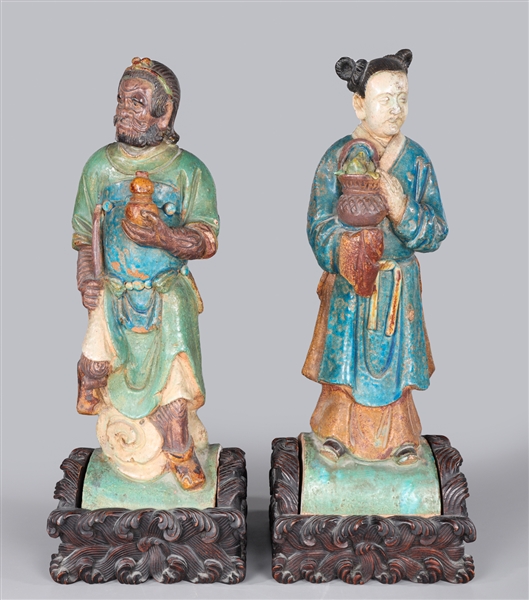 Appraisal: Large pair antique Chinese Ming Dynasty glazed ceramic male and