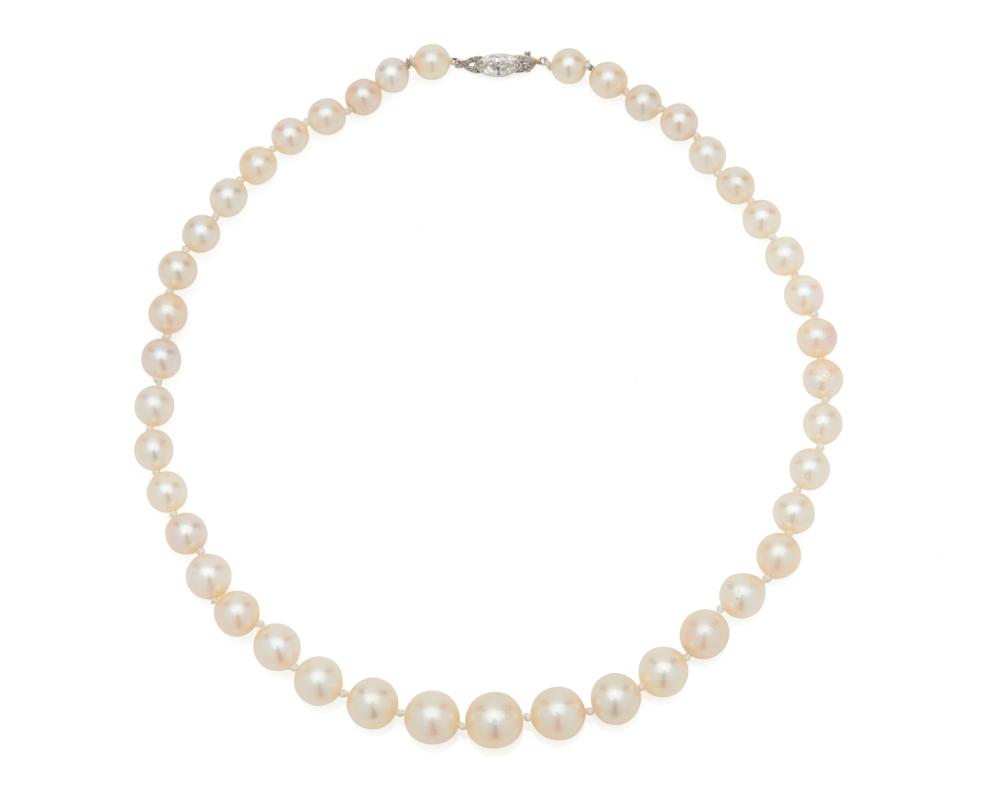 Appraisal: Platinum Pearl and Diamond Necklace featuring a graduated strand of