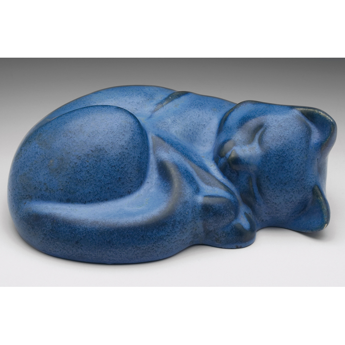 Appraisal: Fulper sculpture sleeping curled-up cat covered in a blue matte