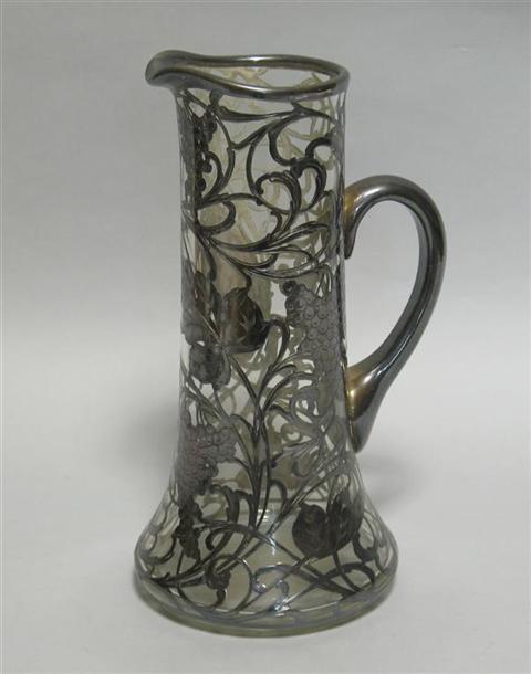 Appraisal: SILVER OVERLAY GLASS EWER Late th early th century with