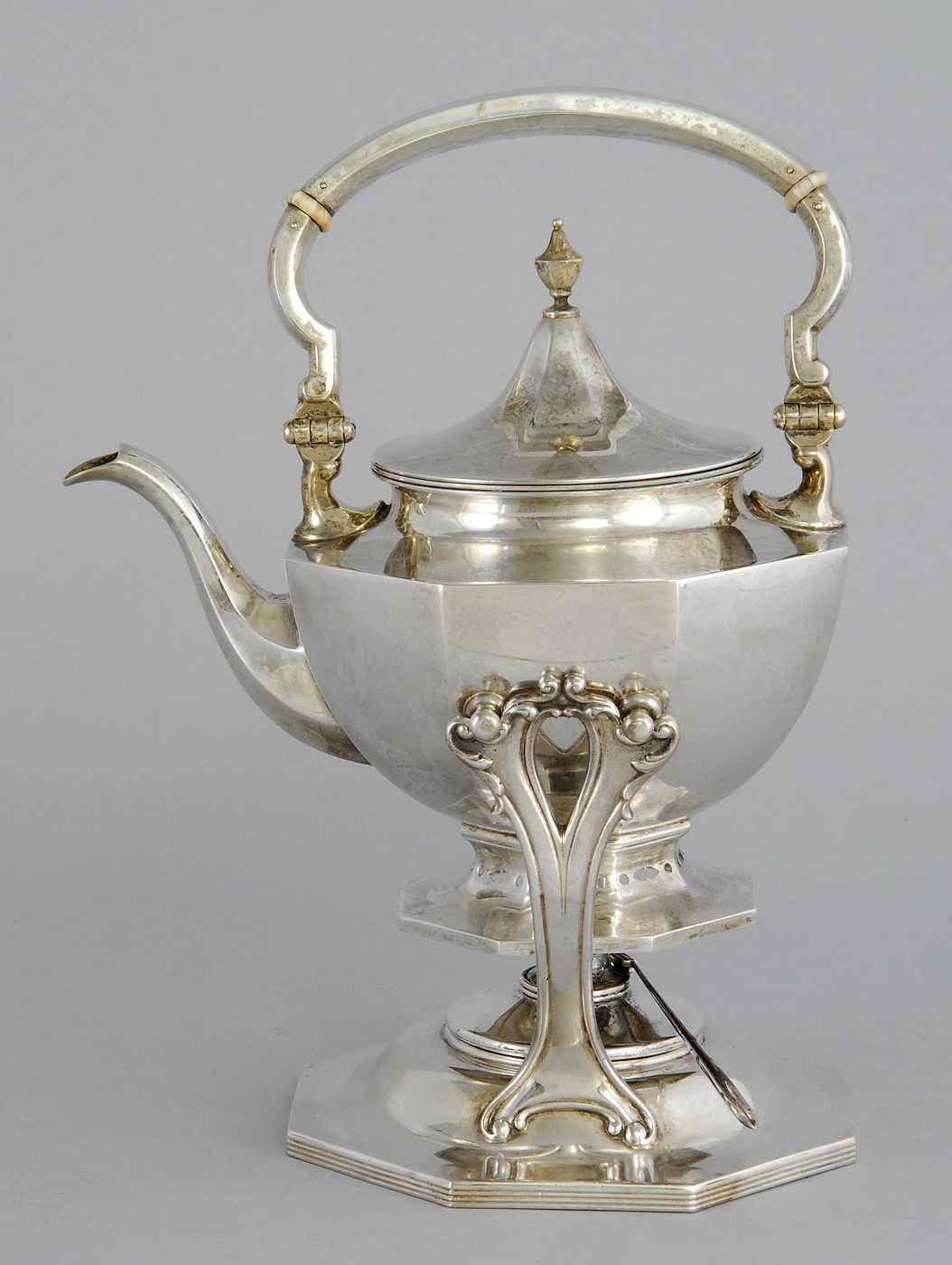 Appraisal: STERLING SILVER HOT WATER KETTLE ON STANDBy Roger Williams Silver