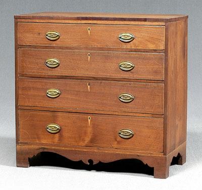 Appraisal: Southern inlaid walnut chest four graduated drawers line inlay and