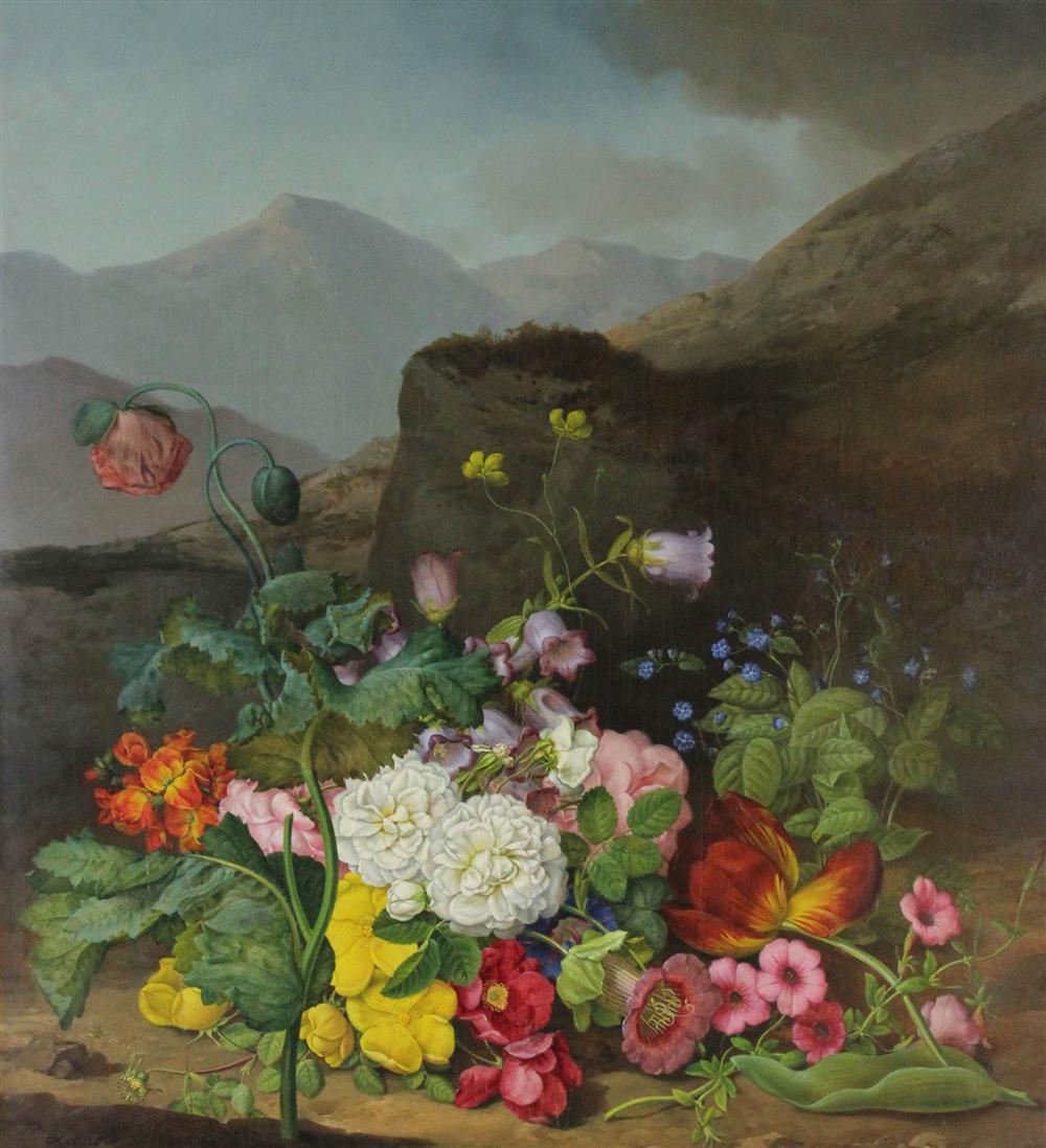 Appraisal: LEOPOLD BRUNNER THE ELDER AUSTRIAN - FLORAL LANDSCAPE Oil on