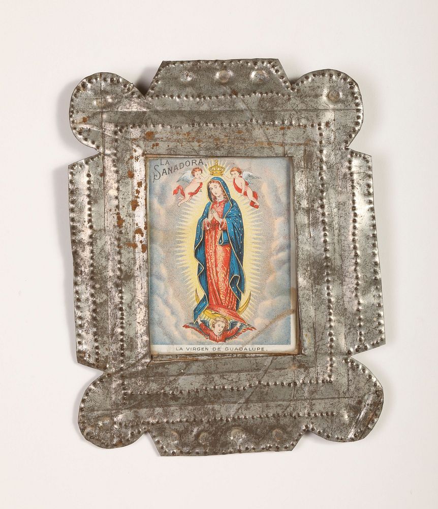 Appraisal: Tin Frame with Devotional Print ca Attributed to Isleta Tinsmith