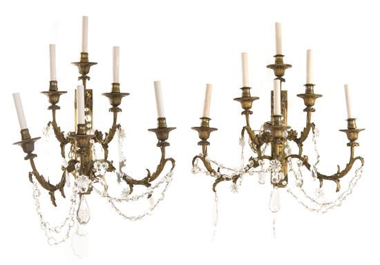 Appraisal: Sale Lot A Pair of Continental Gilt Bronze Six-Light Sconces