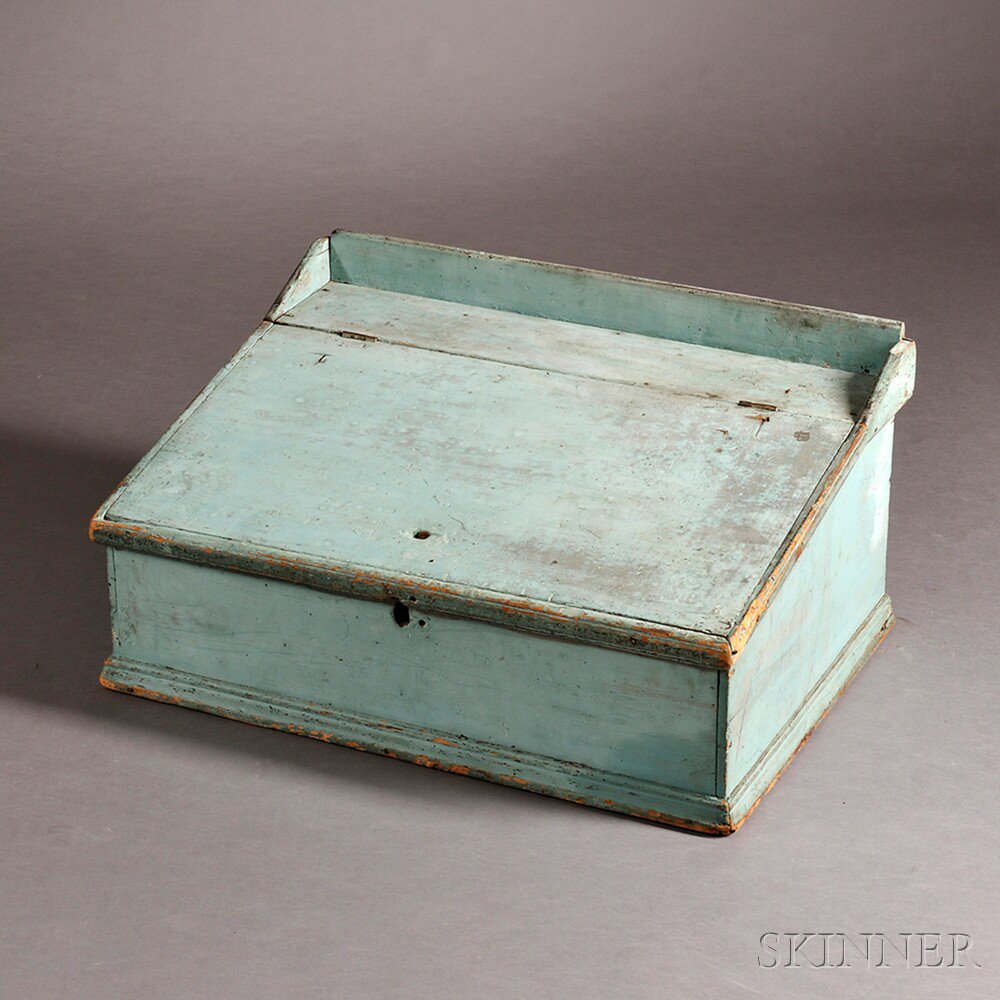 Appraisal: Turquoise-painted Pine Desk Box New England th century the molded