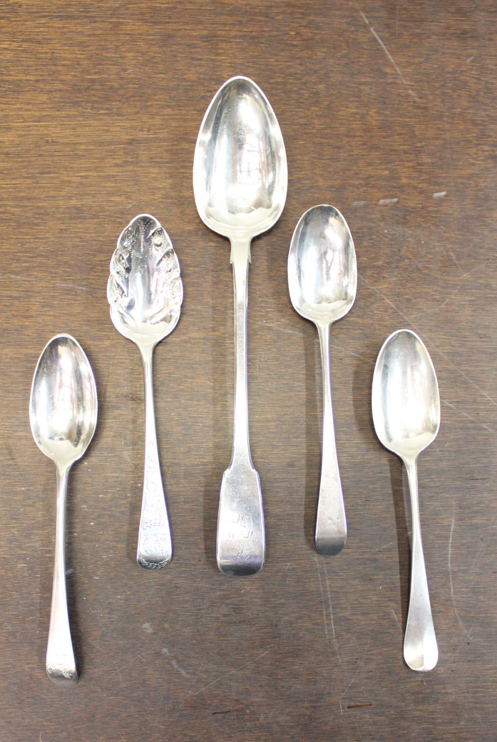 Appraisal: FIVE GEORGIAN STERLING SILVER SERVING PIECES all hallmarked British sterling