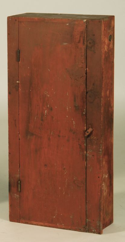 Appraisal: ANTIQUE AMERICAN ONE-DOOR CHIMNEY CUPBOARD th CenturyIn red paint Height