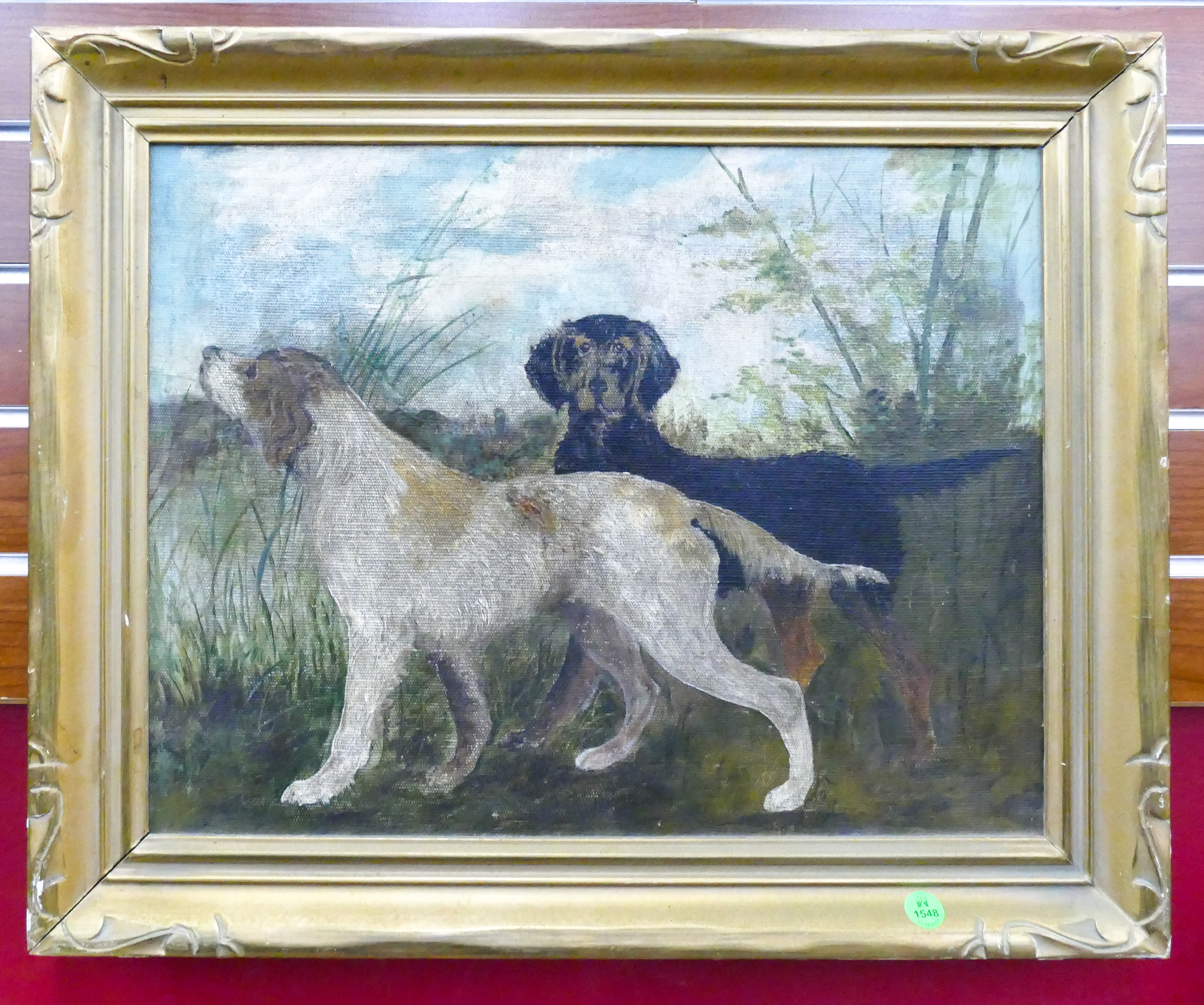 Appraisal: Antique English Setter Dog Oil on Canvas Framed- x ''