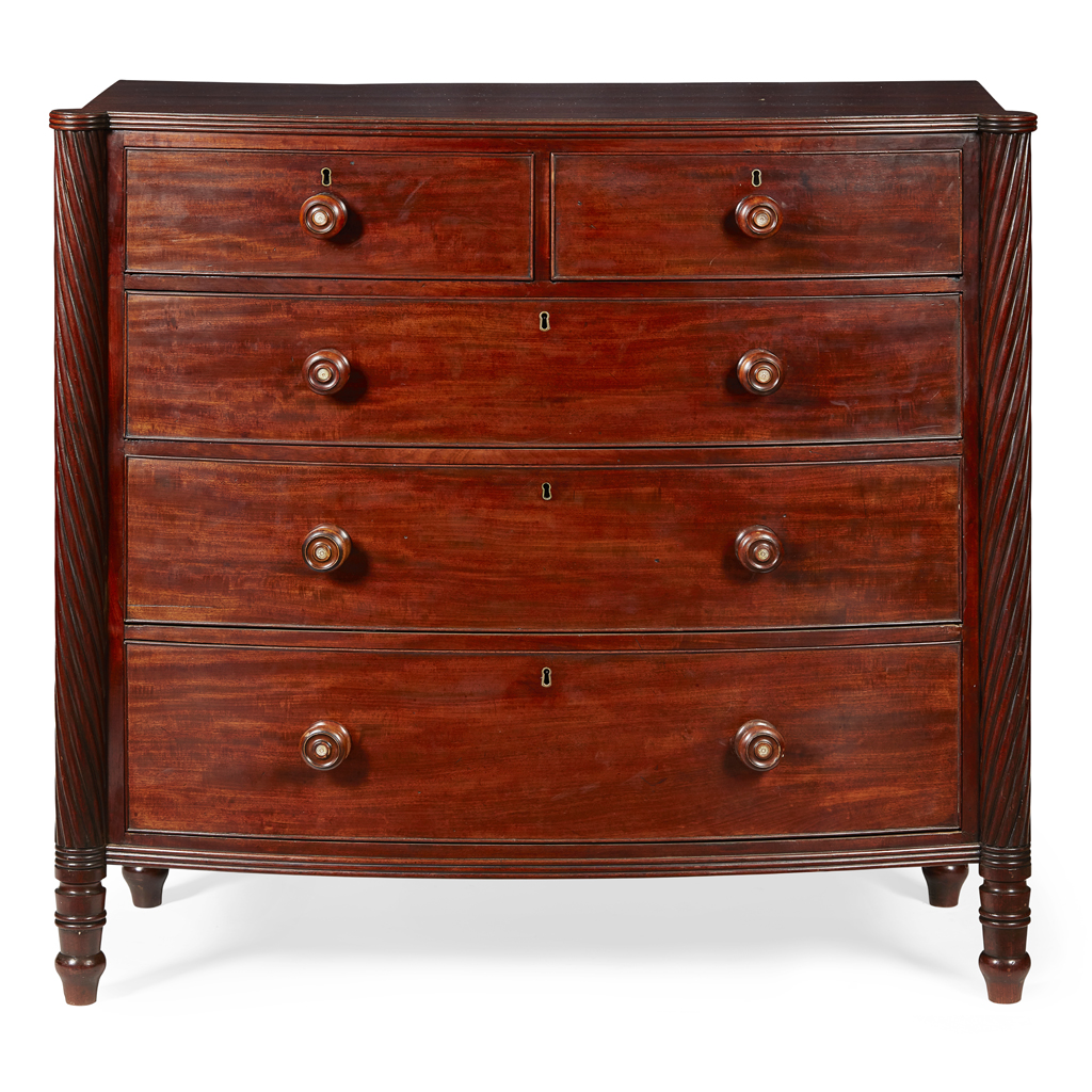 Appraisal: REGENCY MAHOGANY BOWFRONT CHEST OF DRAWERS EARLY TH CENTURY the