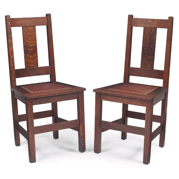 Appraisal: Limbert dining chairs pair ''T''back form over a recovered leather