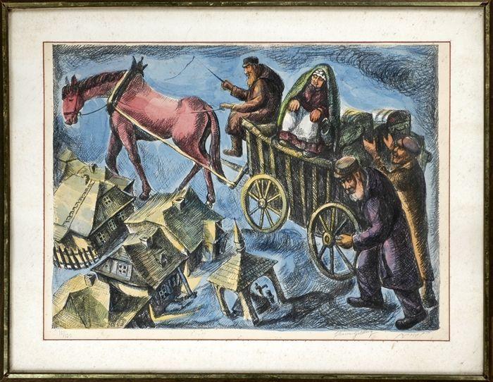 Appraisal: Chaim Goldberg Polish - The Fleeing Cart Lithograph signed lower