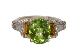 Appraisal: Peridot citrine diamond and k white gold ring Peridot citrine