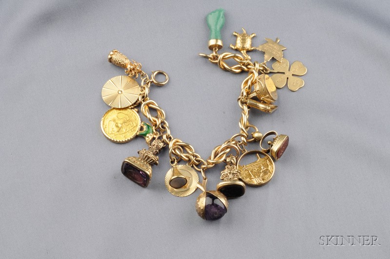 Appraisal: Gold Charm Bracelet the kt gold bracelet suspending various charms