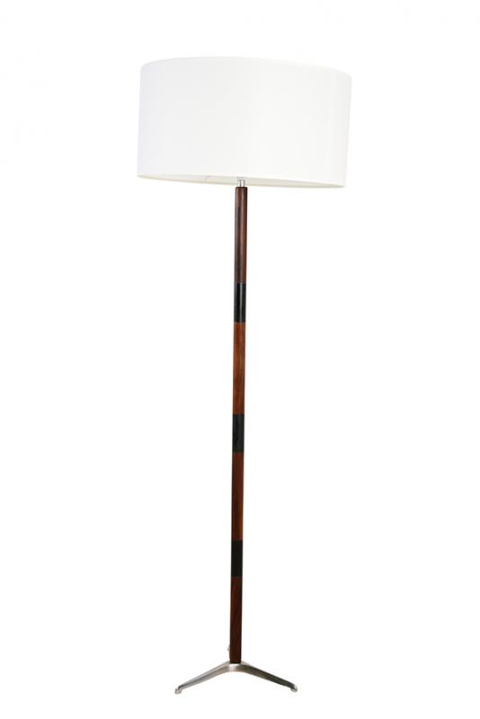 Appraisal: DANISH STANDARD LAMP WITH SHADE c s rosewood sectioned lamp