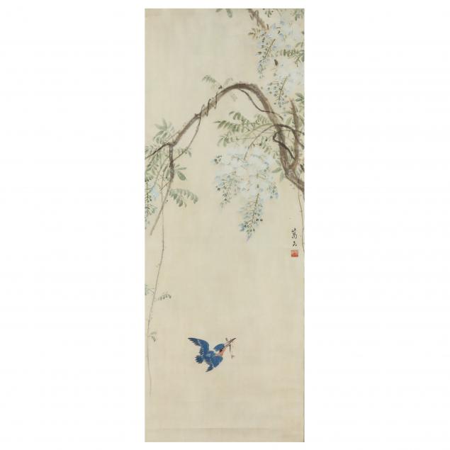 Appraisal: AN ASIAN PAINTING OF BIRD AND FLOWERS ON SILK th