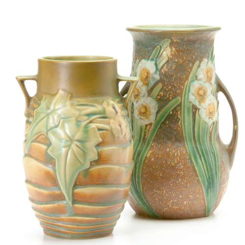 Appraisal: ROSEVILLE Two pieces a Jonquil gourd-shaped vase chip to outer