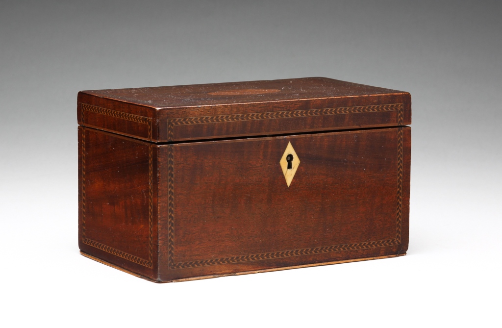 Appraisal: ENGLISH GEORGIAN INLAID TEA CADDY Late th-early th century mahogany