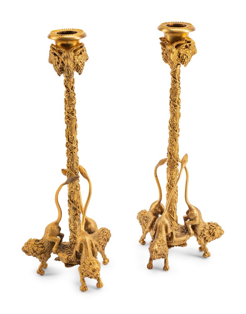 Appraisal: A Pair of Neoclassical Style Gilt Bronze Candlesticks A Pair