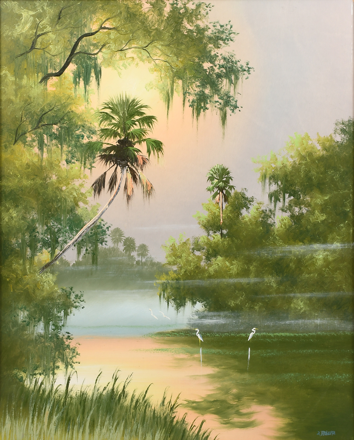 Appraisal: ROBERTS Livingston American th st Century Florida Highwaymen Lagoon Scene