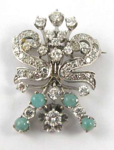 Appraisal: DIAMOND JADE AND WHITE GOLD BROOCH k white gold set