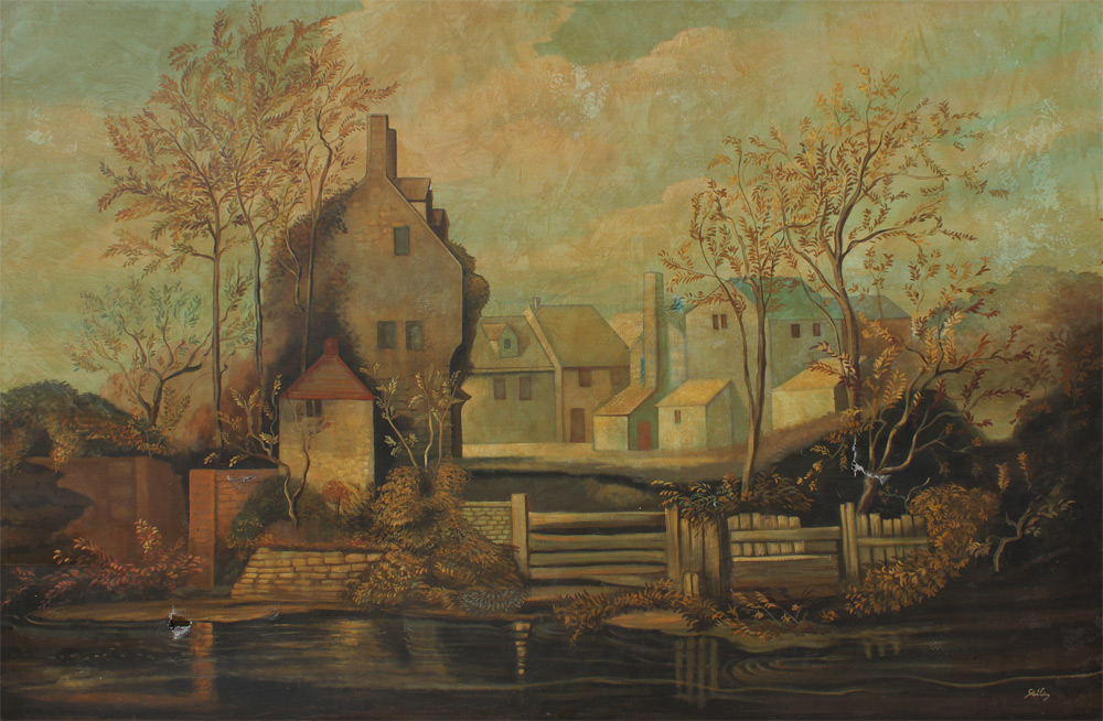 Appraisal: SKILLING William American-British - Riverside Village Scene Oil Canvas ''