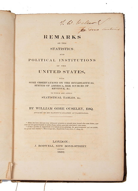 Appraisal: OUSELEY William Gore Remarks on The Statistics and Political Institutions