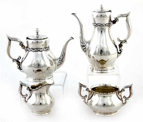 Appraisal: Whiting sterling individual tea and coffee service circa Louis scroll-decorated