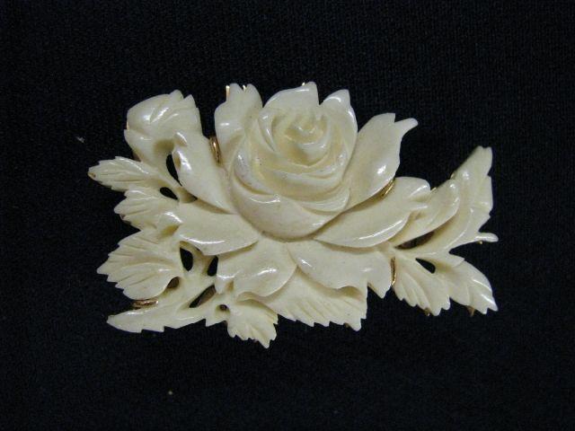 Appraisal: Carved Ivory Brooch k yellow gold setting with finely carved