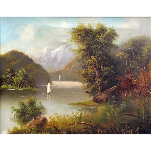 Appraisal: Hudson River School th c sailboats oil on canvas x