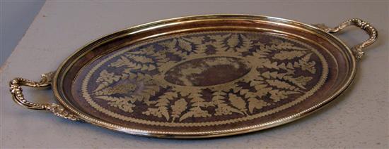 Appraisal: Silver plated two handled tray h in