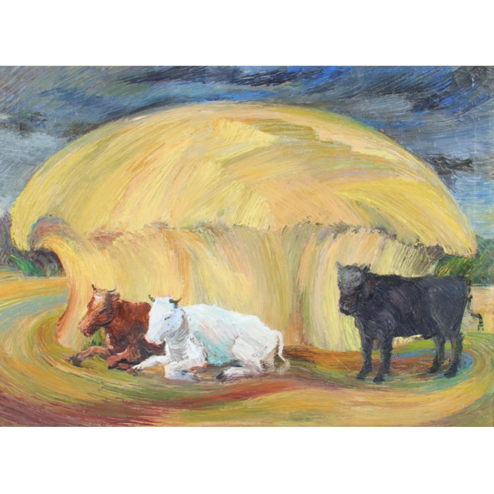 Appraisal: ARTHUR HELWIG AMERICAN - COWS IN THE HAY OIL ON