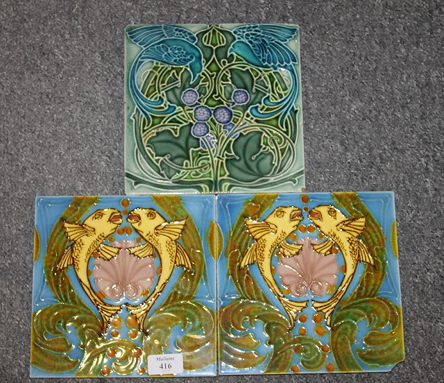 Appraisal: A PAIR OF POSSIBLY MINTON TILES decorated with fish in