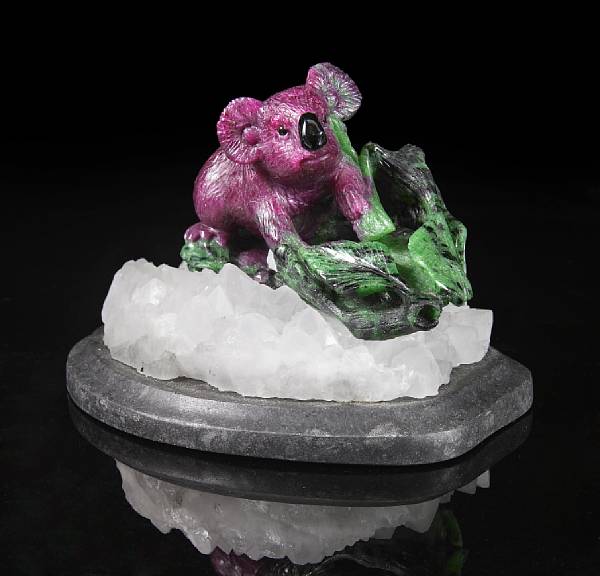 Appraisal: Ruby-in-Zoisite Carving of a Koala This fine carving material from