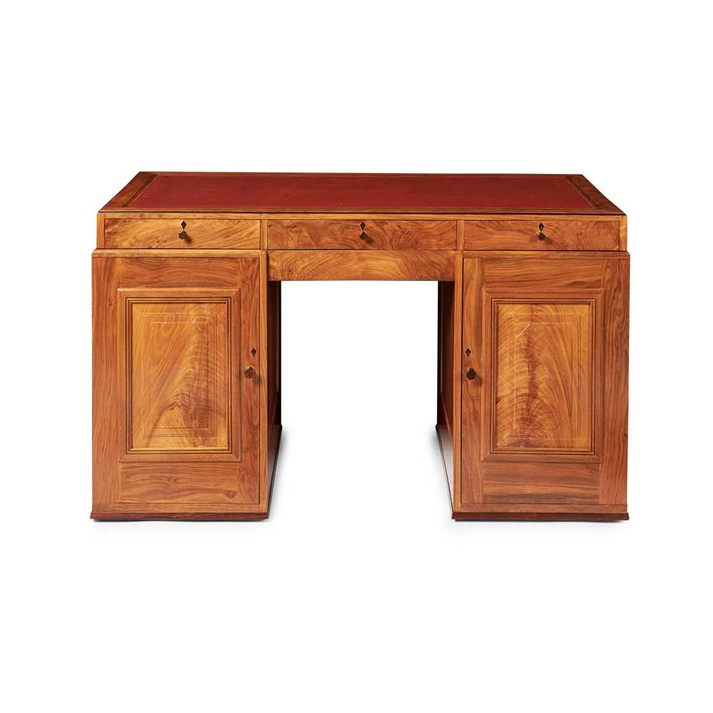 Appraisal: EDWARD BARNSLEY - PEDESTAL DESK CIRCA - walnut with leather