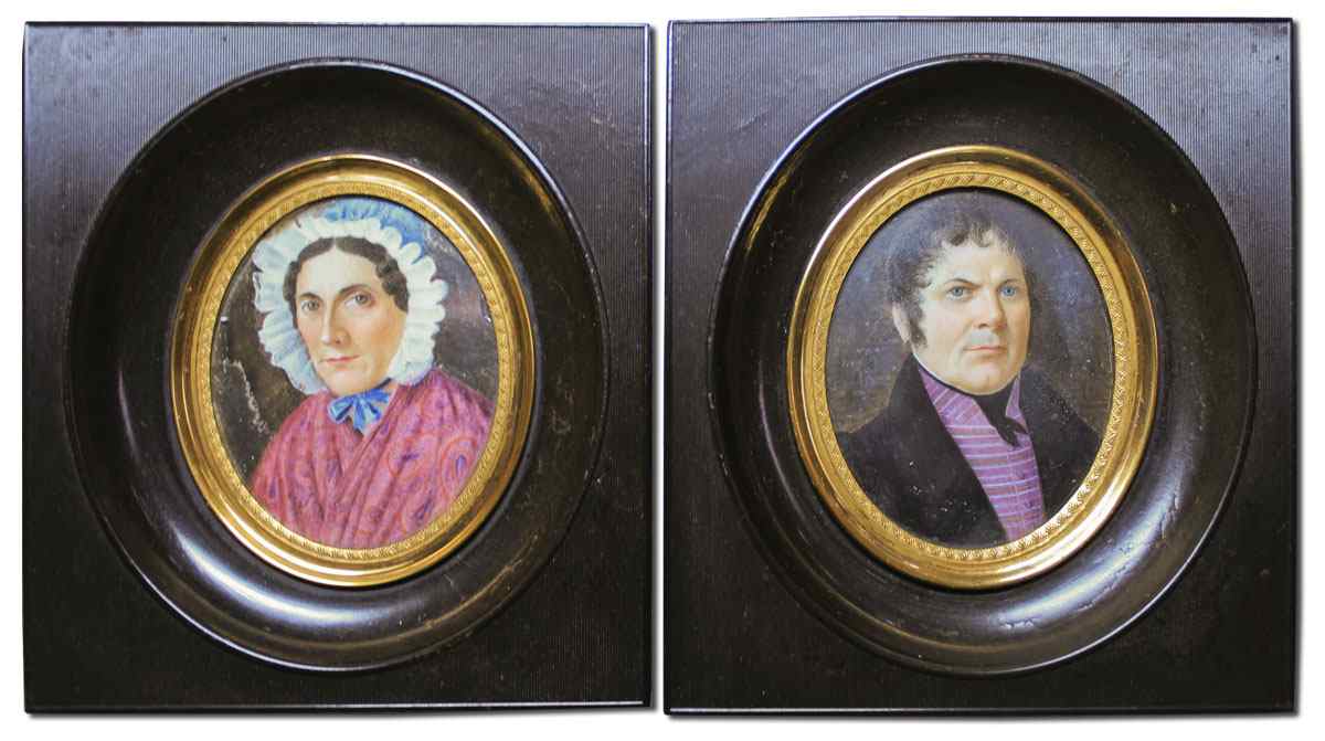 Appraisal: PAIR OF TH CENTURY IVORY MINIATURE PORTRAIT PAINTINGS Probably of