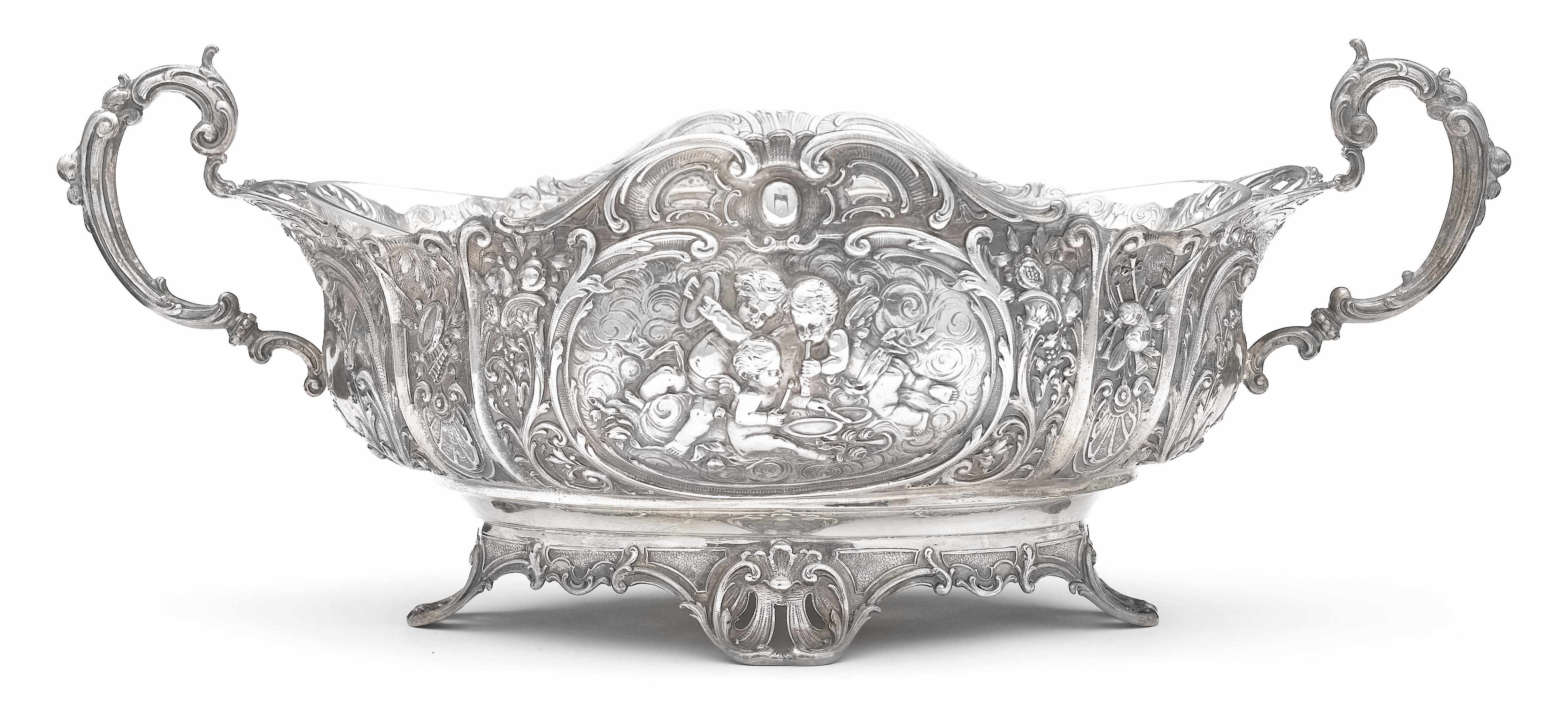 Appraisal: A German standard silver centerpiece bowl with handles Early th