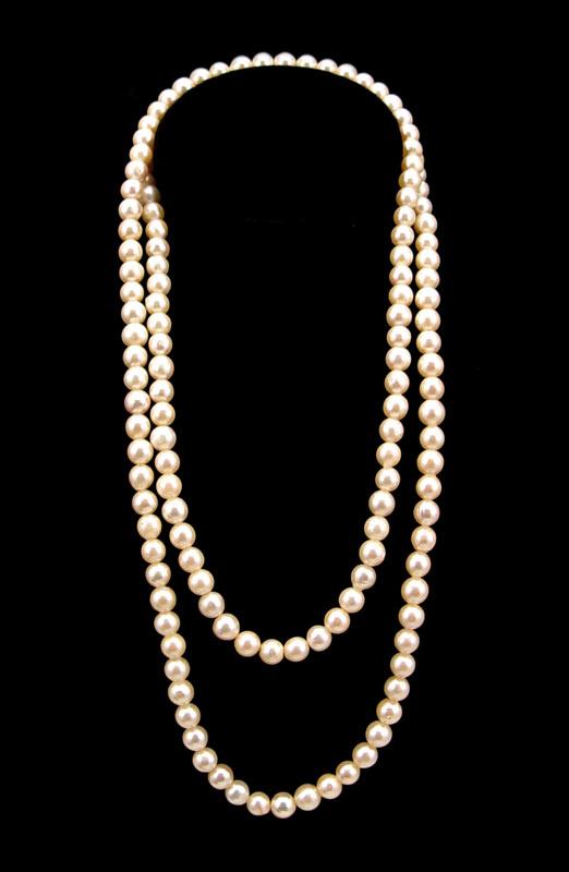 Appraisal: '' LONG CONTINUOUS STRAND CULTURED PEARLS '' creme pearls -