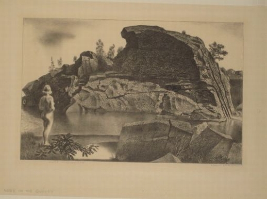 Appraisal: LOUIS LOZOWICK Nude in a Quarry Lithograph x mm x