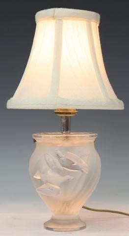 Appraisal: Lalique France Rosine frosted crystal table lamp fabric shade over