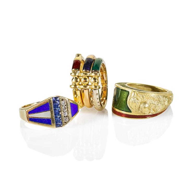 Appraisal: THREE DESIGNER GOLD RINGS INCLUDES NOUVELLE BAGUE Condition Report