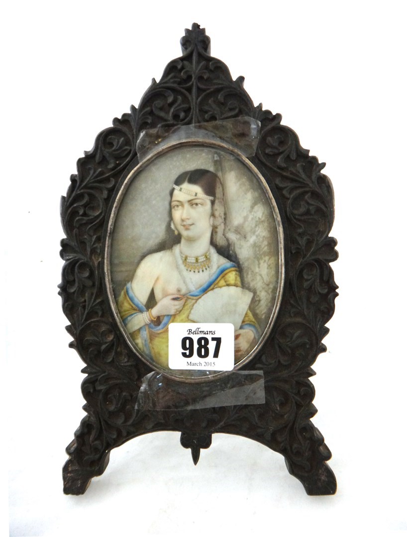 Appraisal: An Indian miniature oval painting on ivory th century painted