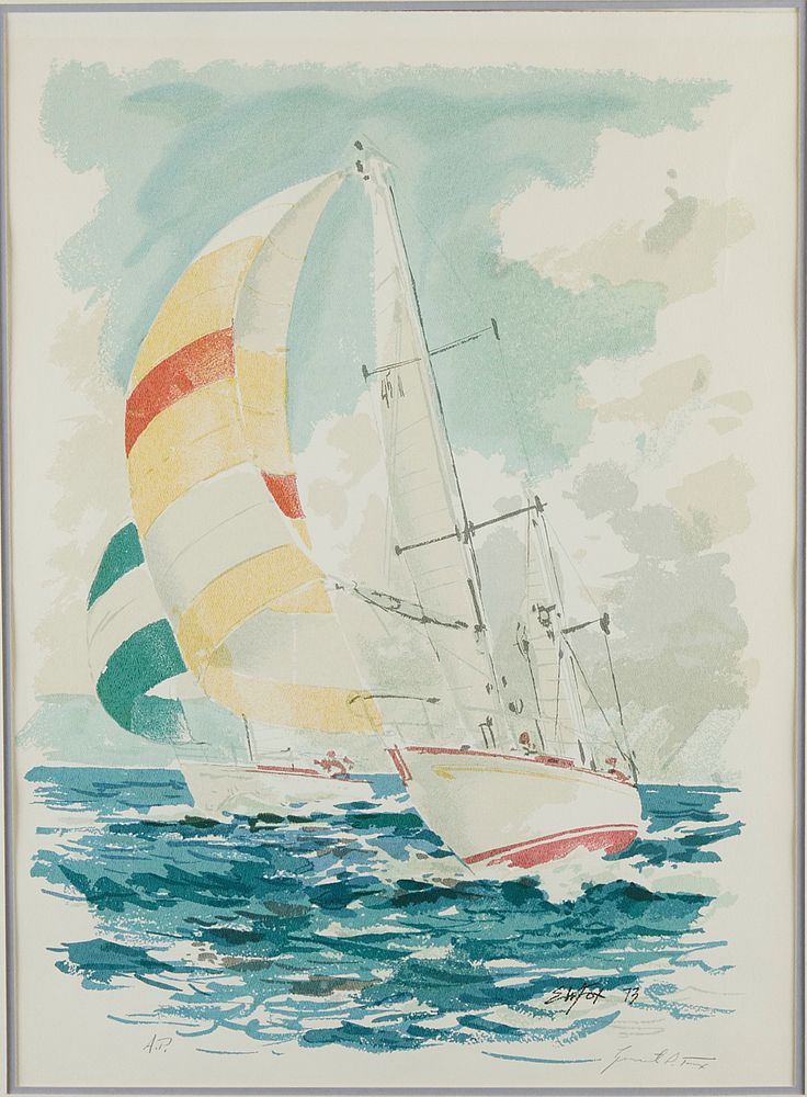 Appraisal: Edward Fox Racing Downwind Serigraph on Paper Edward Fox th