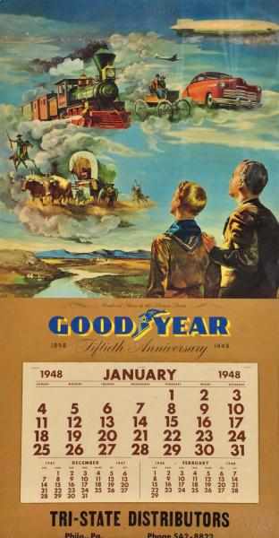 Appraisal: Goodyear th Anniversary Calendar Description Oversized artwork by Everett Henry